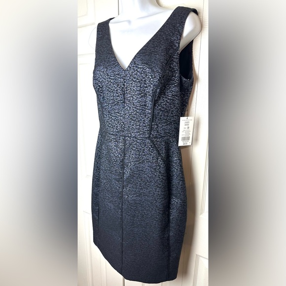 New ETCETERA Baroness Jacquard Dress Shift Sheath Blue Black Geo VNeck Classic - Picture 4 of 12